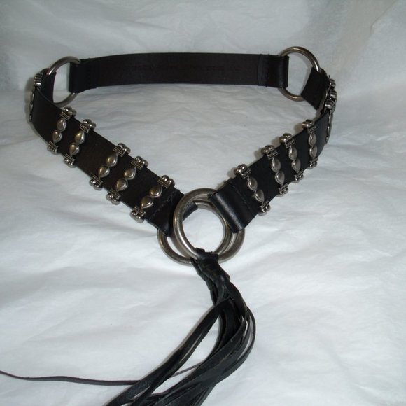 BLACK AND SILVER STRAPPY LEATHER BELT - Picture 6 of 15